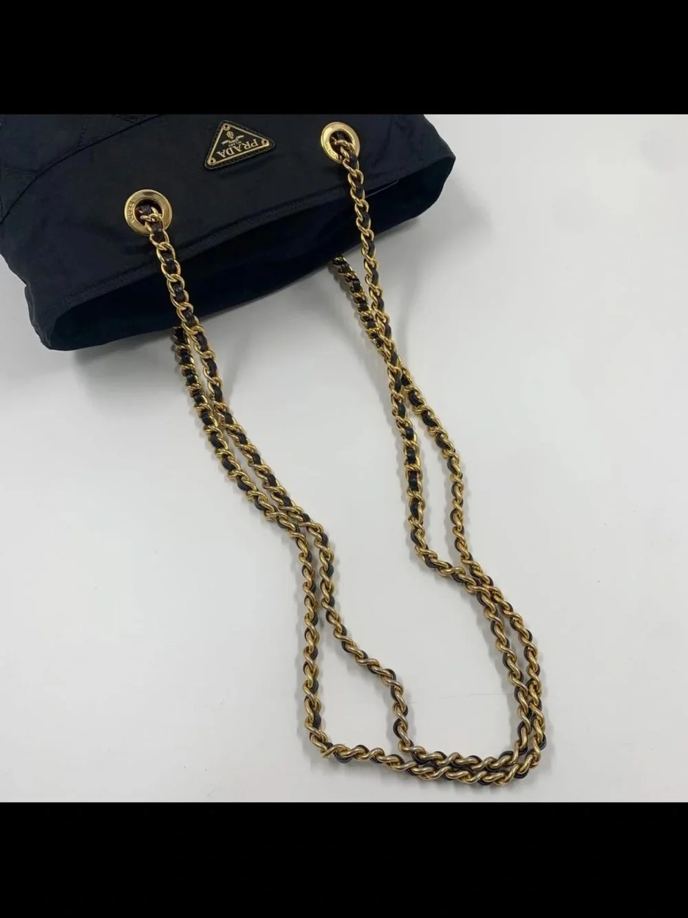 Prada Black Quilted Nylon Chain Tote